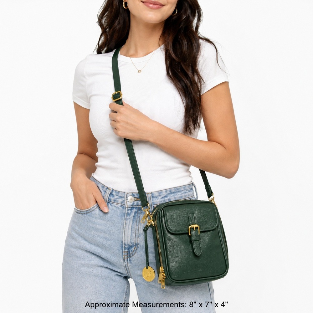 Minooy Crossbody Bag Women Small Green Leather Multi-Compartment Wallet Purse
